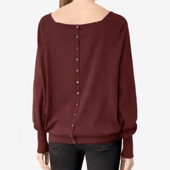 AllSaints Elgar Cowl Neck Sweater Size 4 Dark Red Cotton - Picture 4 of 4